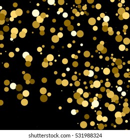 Gold glitter texture isolated on black. Amber particles color. Celebratory background. Golden explosion of confetti. Vector illustration,eps 10