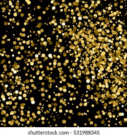 Gold glitter texture isolated on black. Amber particles color. Celebratory background. Golden explosion of confetti. Vector illustration,eps 10