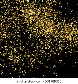 Gold glitter texture isolated on black. Amber particles color. Celebratory background. Golden explosion of confetti. Vector illustration,eps 10