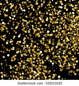 Gold glitter texture isolated on black. Amber particles color. Celebratory background. Golden explosion of confetti. Vector illustration,eps 10