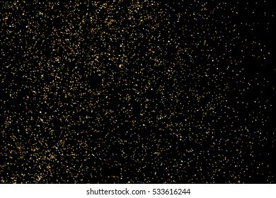 Gold glitter texture isolated on black. Amber particles color. Celebratory background. Golden explosion of confetti. Vector illustration,eps 10.