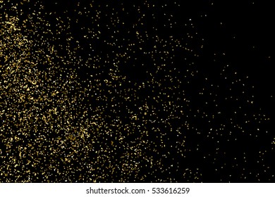 Gold glitter texture isolated on black. Amber particles color. Celebratory background. Golden explosion of confetti. Vector illustration,eps 10.