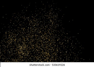 Gold glitter texture isolated on black. Amber particles color. Celebratory background. Golden explosion of confetti. Vector illustration,eps 10.