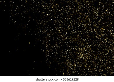 Gold glitter texture isolated on black. Amber particles color. Celebratory background. Golden explosion of confetti. Vector illustration,eps 10.