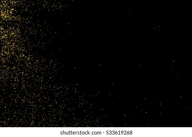 Gold glitter texture isolated on black. Amber particles color. Celebratory background. Golden explosion of confetti. Vector illustration,eps 10.