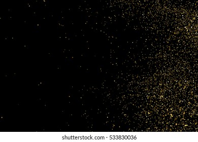 Gold glitter texture isolated on black. Amber particles color. Celebratory background. Golden explosion of confetti. Vector illustration,eps 10.