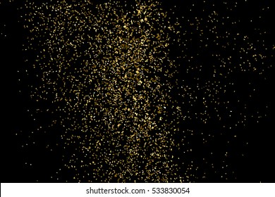 Gold glitter texture isolated on black. Amber particles color. Celebratory background. Golden explosion of confetti. Vector illustration,eps 10.