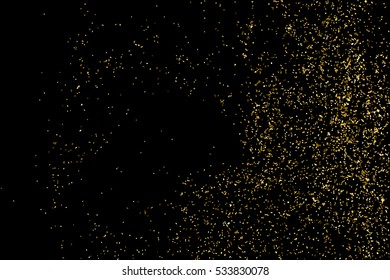 Gold glitter texture isolated on black. Amber particles color. Celebratory background. Golden explosion of confetti. Vector illustration,eps 10.