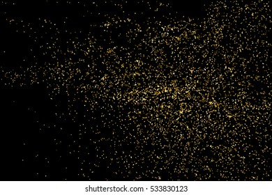 Gold glitter texture isolated on black. Amber particles color. Celebratory background. Golden explosion of confetti. Vector illustration,eps 10.