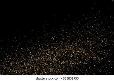 Gold glitter texture isolated on black. Amber particles color. Celebratory background. Golden explosion of confetti. Vector illustration,eps 10.