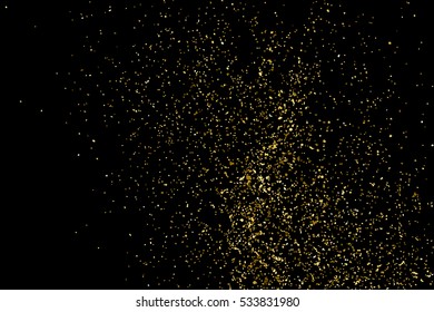 Gold glitter texture isolated on black. Amber particles color. Celebratory background. Golden explosion of confetti. Vector illustration,eps 10.