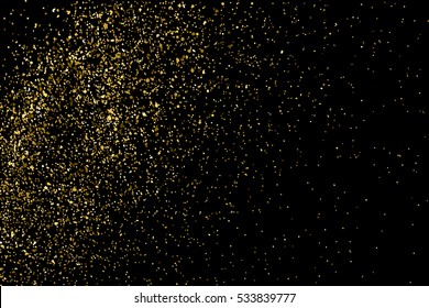 Gold glitter texture isolated on black. Amber particles color. Celebratory background. Golden explosion of confetti. Vector illustration,eps 10.