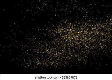 Gold glitter texture isolated on black. Amber particles color. Celebratory background. Golden explosion of confetti. Vector illustration,eps 10.
