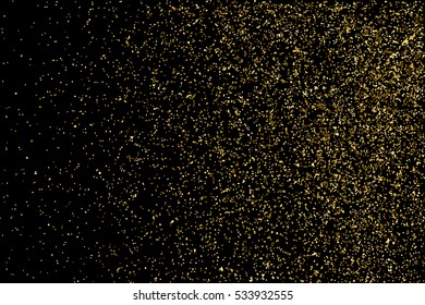 Gold glitter texture isolated on black. Amber particles color. Celebratory background. Golden explosion of confetti. Vector illustration,eps 10.