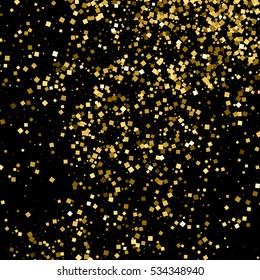 Gold glitter texture isolated on black. Amber particles color. Celebratory background. Golden explosion of confetti. Vector illustration,eps 10.