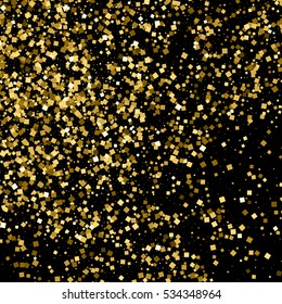 Gold glitter texture isolated on black. Amber particles color. Celebratory background. Golden explosion of confetti. Vector illustration,eps 10.
