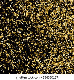 Gold glitter texture isolated on black. Amber particles color. Celebratory background. Golden explosion of confetti. Vector illustration,eps 10.