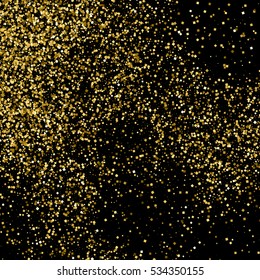 Gold glitter texture isolated on black. Amber particles color. Celebratory background. Golden explosion of confetti. Vector illustration,eps 10.
