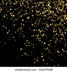 Gold glitter texture isolated on black. Amber particles color. Celebratory background. Golden explosion of confetti. Vector illustration,eps 10.