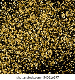 Gold glitter texture isolated on black. Amber particles color. Celebratory background. Golden explosion of confetti. Vector illustration,eps 10.