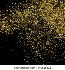 Gold glitter texture isolated on black. Amber particles color. Celebratory background. Golden explosion of confetti. Vector illustration,eps 10.