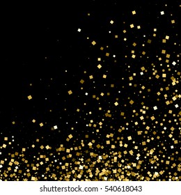 Gold glitter texture isolated on black. Amber particles color. Celebratory background. Golden explosion of confetti. Vector illustration,eps 10.