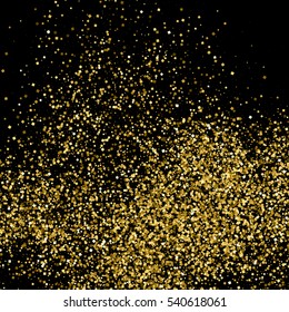 Gold glitter texture isolated on black. Amber particles color. Celebratory background. Golden explosion of confetti. Vector illustration,eps 10.