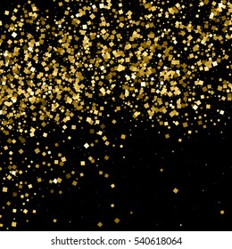 Gold glitter texture isolated on black. Amber particles color. Celebratory background. Golden explosion of confetti. Vector illustration,eps 10.