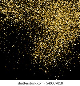 Gold glitter texture isolated on black. Amber particles color. Celebratory background. Golden explosion of confetti. Vector illustration,eps 10.