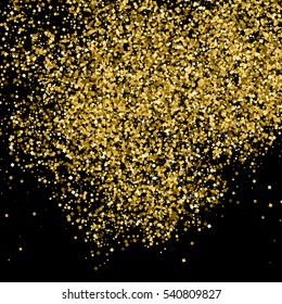 Gold glitter texture isolated on black. Amber particles color. Celebratory background. Golden explosion of confetti. Vector illustration,eps 10.