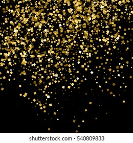 Gold glitter texture isolated on black. Amber particles color. Celebratory background. Golden explosion of confetti. Vector illustration,eps 10.