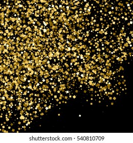 Gold glitter texture isolated on black. Amber particles color. Celebratory background. Golden explosion of confetti. Vector illustration,eps 10.