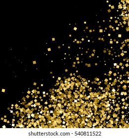 Gold glitter texture isolated on black. Amber particles color. Celebratory background. Golden explosion of confetti. Vector illustration,eps 10.