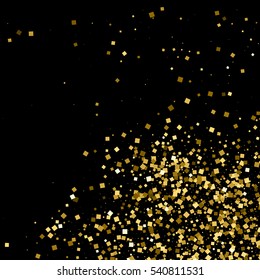 Gold glitter texture isolated on black. Amber particles color. Celebratory background. Golden explosion of confetti. Vector illustration,eps 10.
