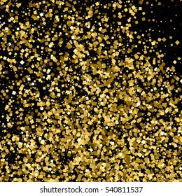 Gold glitter texture isolated on black. Amber particles color. Celebratory background. Golden explosion of confetti. Vector illustration,eps 10.