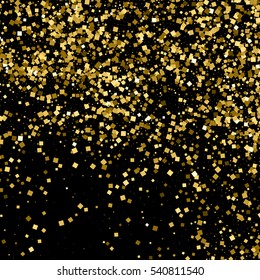 Gold glitter texture isolated on black. Amber particles color. Celebratory background. Golden explosion of confetti. Vector illustration,eps 10.