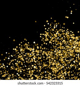 Gold glitter texture isolated on black. Amber particles color. Celebratory background. Golden explosion of confetti. Vector illustration,eps 10.