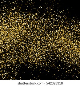 Gold glitter texture isolated on black. Amber particles color. Celebratory background. Golden explosion of confetti. Vector illustration,eps 10.