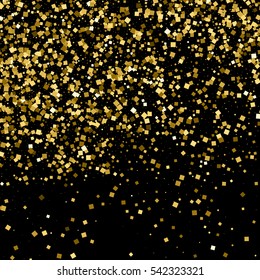 Gold glitter texture isolated on black. Amber particles color. Celebratory background. Golden explosion of confetti. Vector illustration,eps 10.