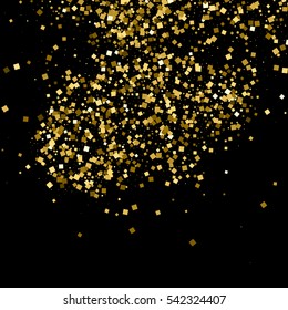 Gold glitter texture isolated on black. Amber particles color. Celebratory background. Golden explosion of confetti. Vector illustration,eps 10.