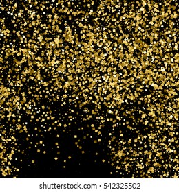 Gold glitter texture isolated on black. Amber particles color. Celebratory background. Golden explosion of confetti. Vector illustration,eps 10.