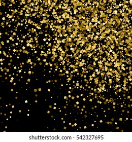 Gold glitter texture isolated on black. Amber particles color. Celebratory background. Golden explosion of confetti. Vector illustration,eps 10.