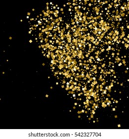 Gold glitter texture isolated on black. Amber particles color. Celebratory background. Golden explosion of confetti. Vector illustration,eps 10.