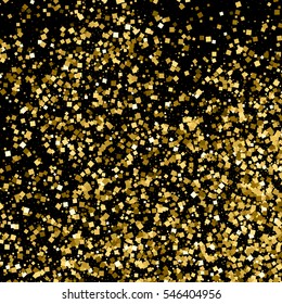 Gold glitter texture isolated on black. Amber particles color. Celebratory background. Golden explosion of confetti. Vector illustration,eps 10.