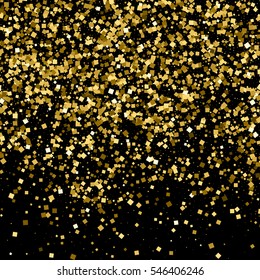 Gold glitter texture isolated on black. Amber particles color. Celebratory background. Golden explosion of confetti. Vector illustration,eps 10.