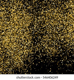 Gold glitter texture isolated on black. Amber particles color. Celebratory background. Golden explosion of confetti. Vector illustration,eps 10.