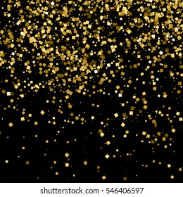 Gold glitter texture isolated on black. Amber particles color. Celebratory background. Golden explosion of confetti. Vector illustration,eps 10.