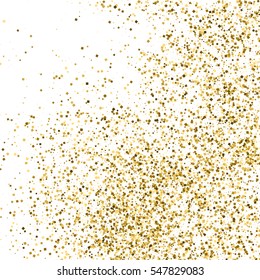 Gold glitter texture isolated on white. Amber particles color. Celebratory background. Golden explosion of confetti. Vector illustration,eps 10.