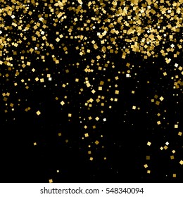 Gold glitter texture isolated on black. Amber particles color. Celebratory background. Golden explosion of confetti. Vector illustration,eps 10.