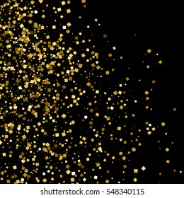 Gold glitter texture isolated on black. Amber particles color. Celebratory background. Golden explosion of confetti. Vector illustration,eps 10.